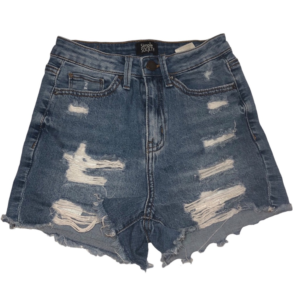 Simple Society Blue Jean High Waist Cut Off Shorts EUC